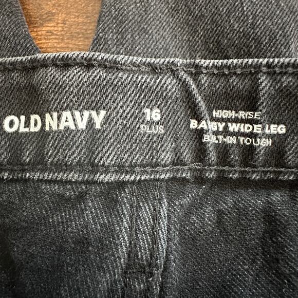 Old Navy Baggy Wide Leg Jeans Black Gray 16 Plus High Waist EUC 100% Cotton - Picture 7 of 9